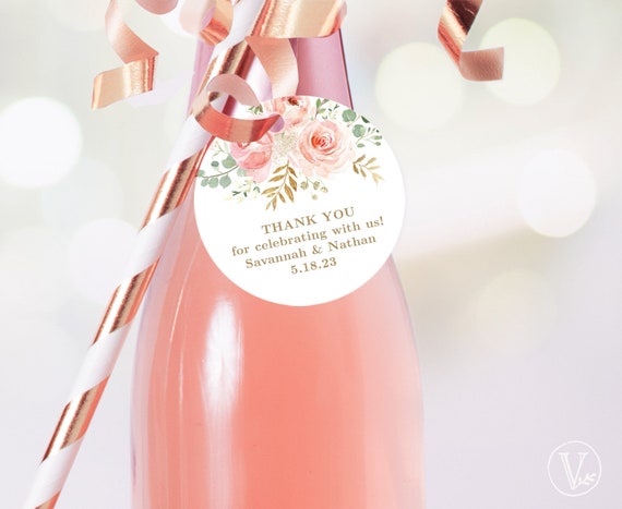 Circle Wedding Favor Tags, Printable Favor Tag or Label Template, Round, Circle, Small 2-inch, Labels, Blush Pink Floral, VWC94