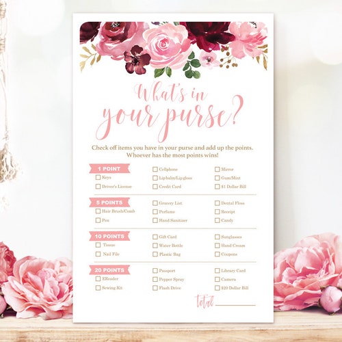 Bridal Shower Game What's in Your Purse Printable Bridal - Etsy