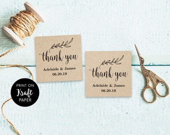 Wedding Favor Tag Template, Printable Wedding Favor Tags, 2x2 Square Thank You Tag, Rustic Favor Tags, VW01