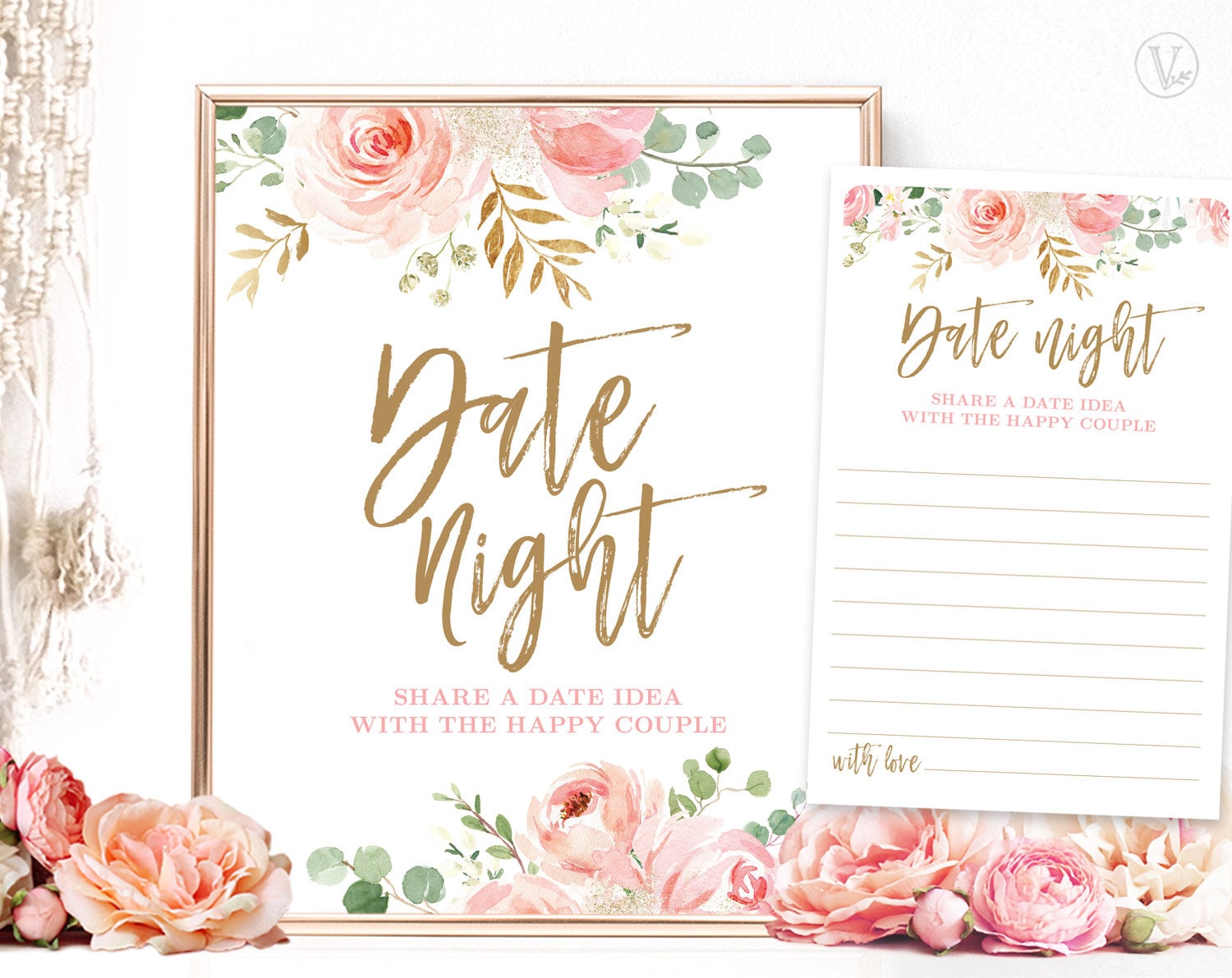 Date Night Ideas Sign, Wedding Date Night Advice, Date Night Ideas Cards,  Wedding Sign, Bridal Shower Game, TEMPLETT, WLP-DRA 1088 