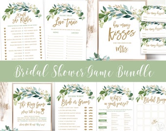 Bridal Shower Game Bundle, Printable Boho Greenery Bridal Shower Games, Seven Fun Bridal Shower Games Bundle, VWC79