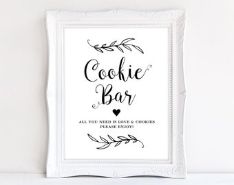 Printable Cookie Bar Sign, Wedding Cookie Bar Sign, Rustic Wedding Sign, Wedding Reception Signs, Editable, VW01