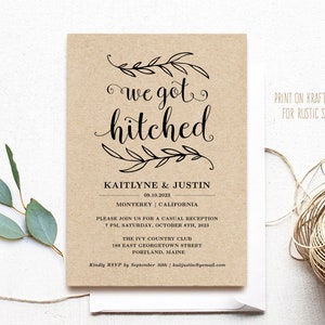 Rustic Elopement Reception Invitation, Printable Elopement Reception Template, Elopement Announcement, Editable, VW01
