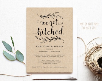 Rustic Elopement Reception Invitation, Printable Elopement Reception Template, Elopement Announcement, Editable, VW01