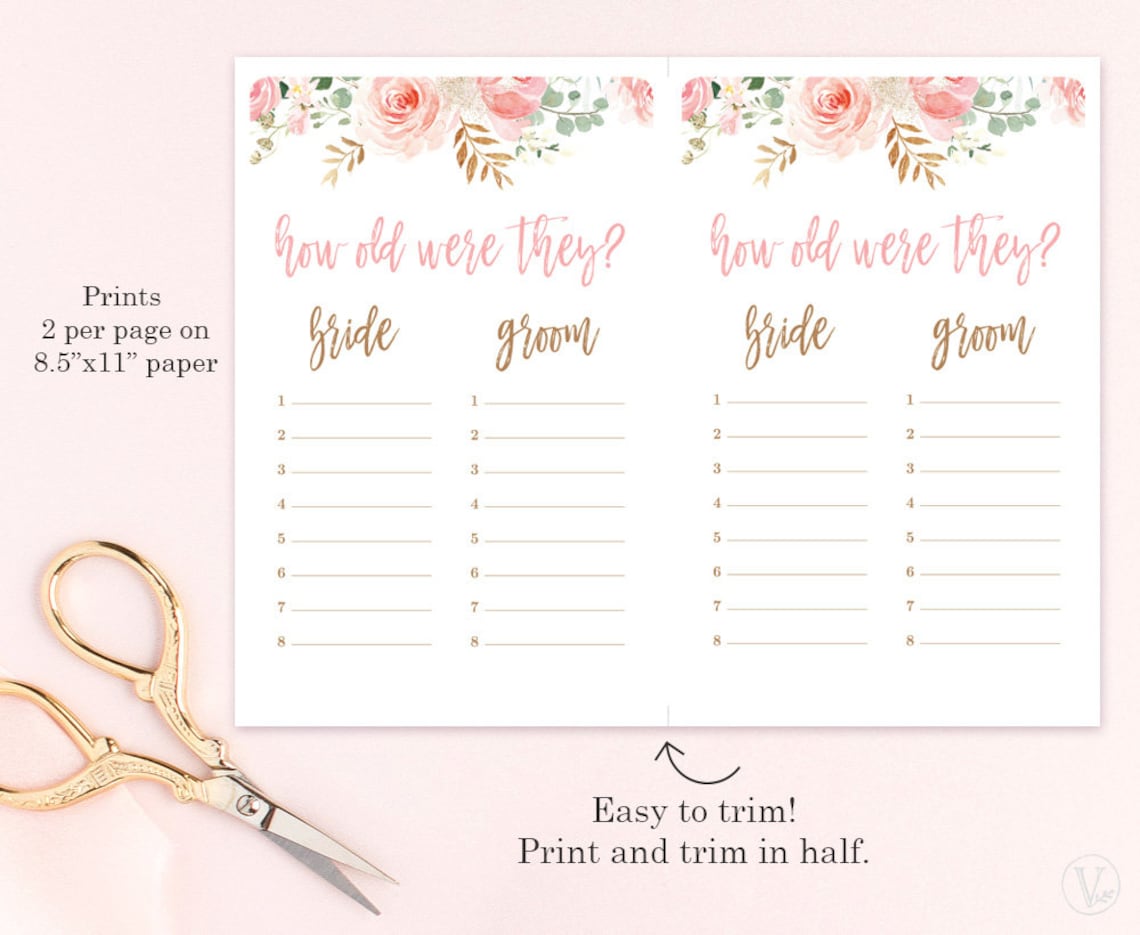 How Old Were They How Old Was the Bride and Groom Printable - Etsy