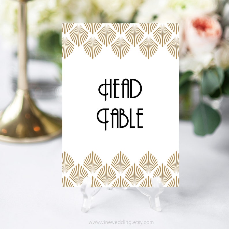 Art Deco Wedding Table Numbers, Editable Wedding Table Number Template, Art Deco, Gold, Gatsby, Shell, 5x7 and 4x6 sizes, VW46 Bild 3