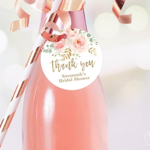 Bridal Shower Thank You Favor Tags, Printable Favor Tag or Label Template, Round, Circle, Blush Pink Floral, VWC95