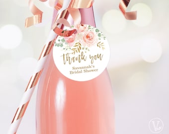 Bridal Shower Thank You Favor Tags, Printable Favor Tag or Label Template, Round, Circle, Blush Pink Floral, VWC95
