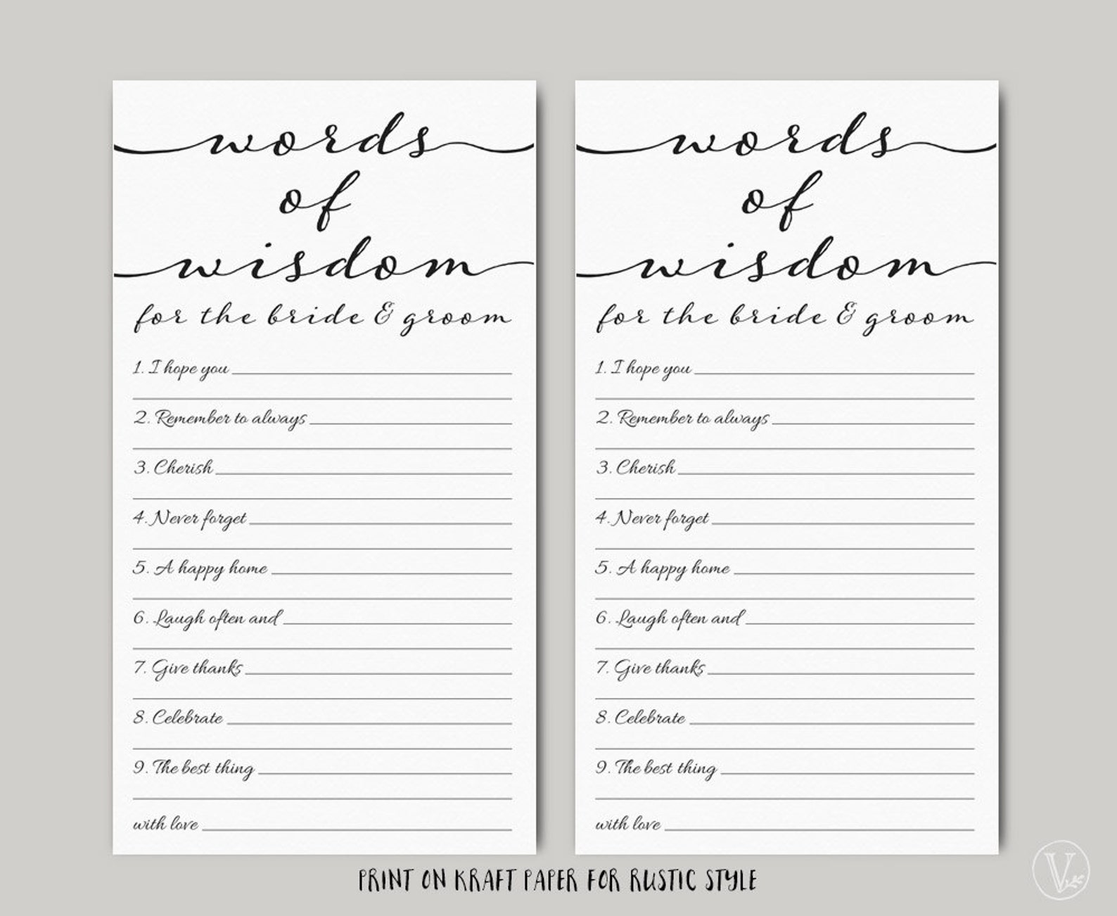 Printable Advice for the Bride and Groom Template Wedding Etsy
