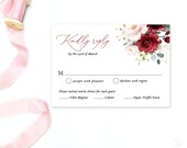 Wedding RSVP Card Template, Printable Wedding RSVP Insert Card, Editable Text, Burgundy Pink Floral, Plum, Blush, VWT14