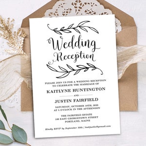 Wedding Reception Invitation Template, Rustic Wedding Reception Invitation Card, Kraft, Vintage, VW01 image 2