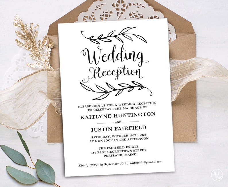 Wedding Reception Invitation Template, Rustic Wedding Reception Invitation Card, Kraft, Vintage, VW01 image 2