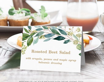 Buffet Food Sign, Tent Card, Printable Buffet Food Label Template, Editable Text, 5"x3.5" Folded, Boho Greenery, VWC79, VWC77