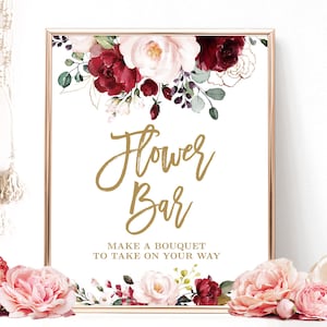 Flower Bar Sign, Printable Bridal Shower Flower Bar Sign, Make a Bouquet to Take on your Way, Floral, Gold, VWC83