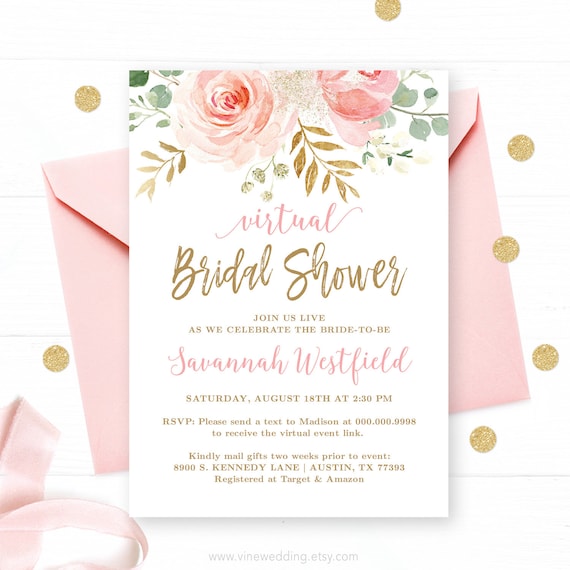 Virtual Bridal Shower Invitation Template Editable Printable