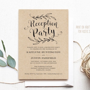 Wedding Reception Party Invitation Template, Rustic Wedding Reception Invitation Card, Kraft, Vintage, VW01