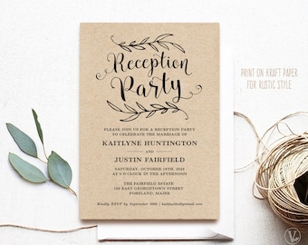 Wedding Reception Party Invitation Template, Rustic Wedding Reception Invitation Card, Kraft, Vintage, VW01