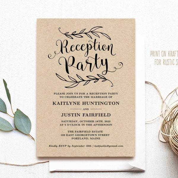 Wedding Reception Party Invitation Template, Rustic Wedding Reception Invitation Card, Kraft, Vintage, VW01