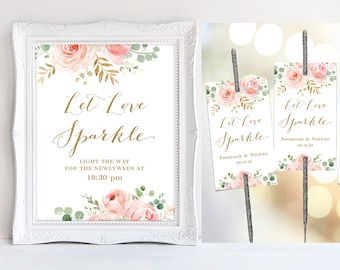 Sparkler Tag & Sign Set, Printable Sparkler Send Off Sign, Wedding Sparkler Tags, Blush Pink Floral, VWC94