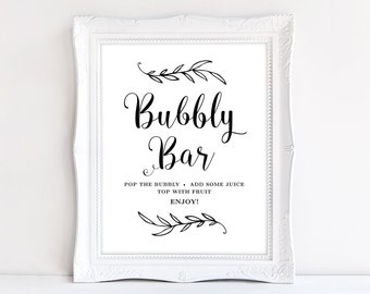 Bubbly Bar Sign, Printable Wedding Bubbly Bar Sign, Editable, Wedding Reception Sign, Rustic Wedding Sign, VW01