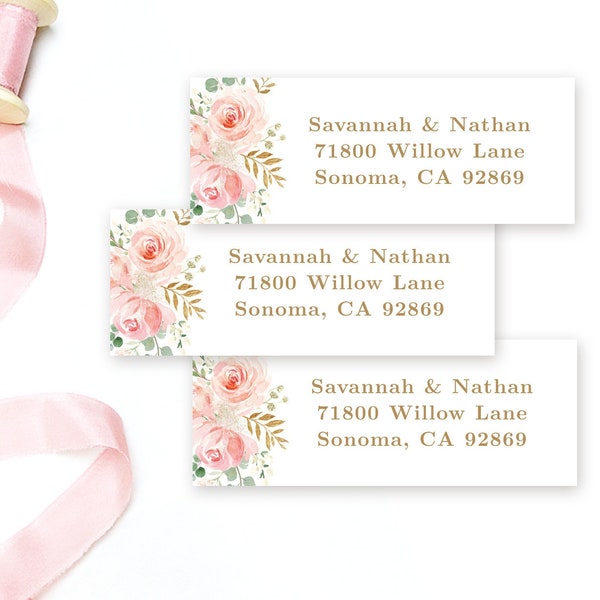 Return Address Label Template, 2.625"x1" Label Size, Printable Return Address Label Template, Editable, Blush Pink Floral, VWC94