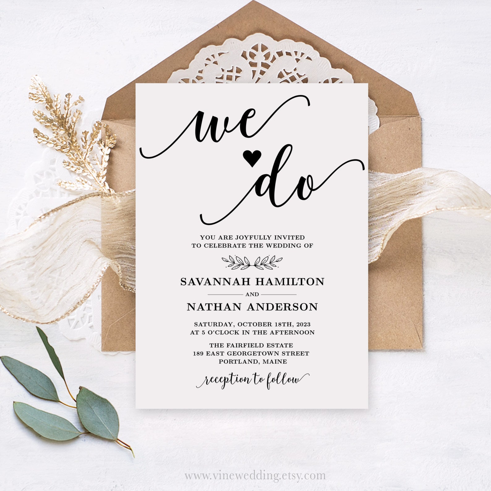 Rustic Wedding Invitation, Printable Wedding Invitation Template ...