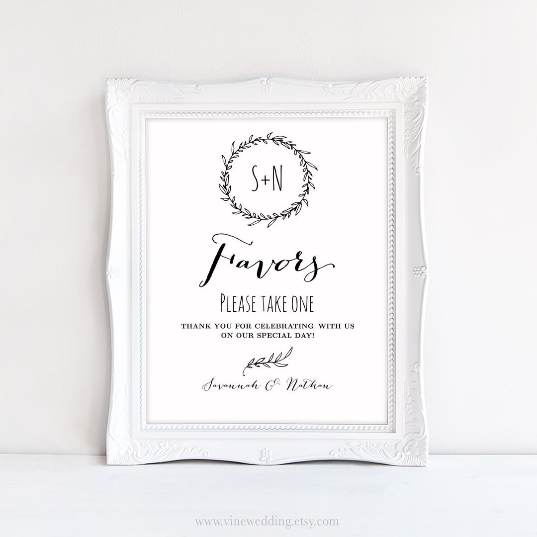 Printable Wedding Favors Sign, DIY Wedding Favors Sign Template ...