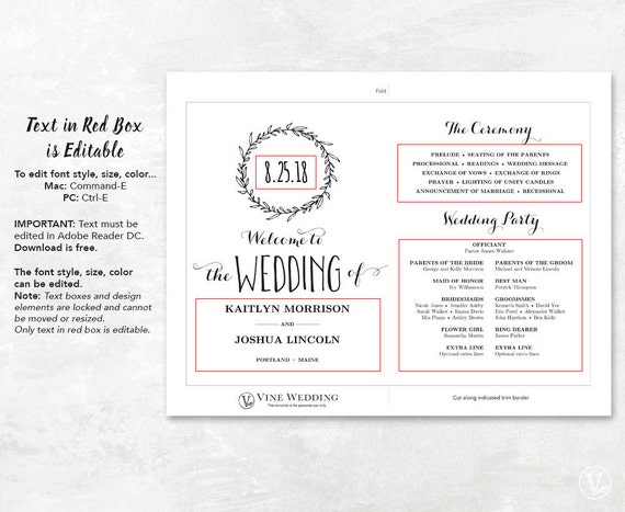 Wedding Fans Printable Wedding Program Templates Diy Wedding Etsy