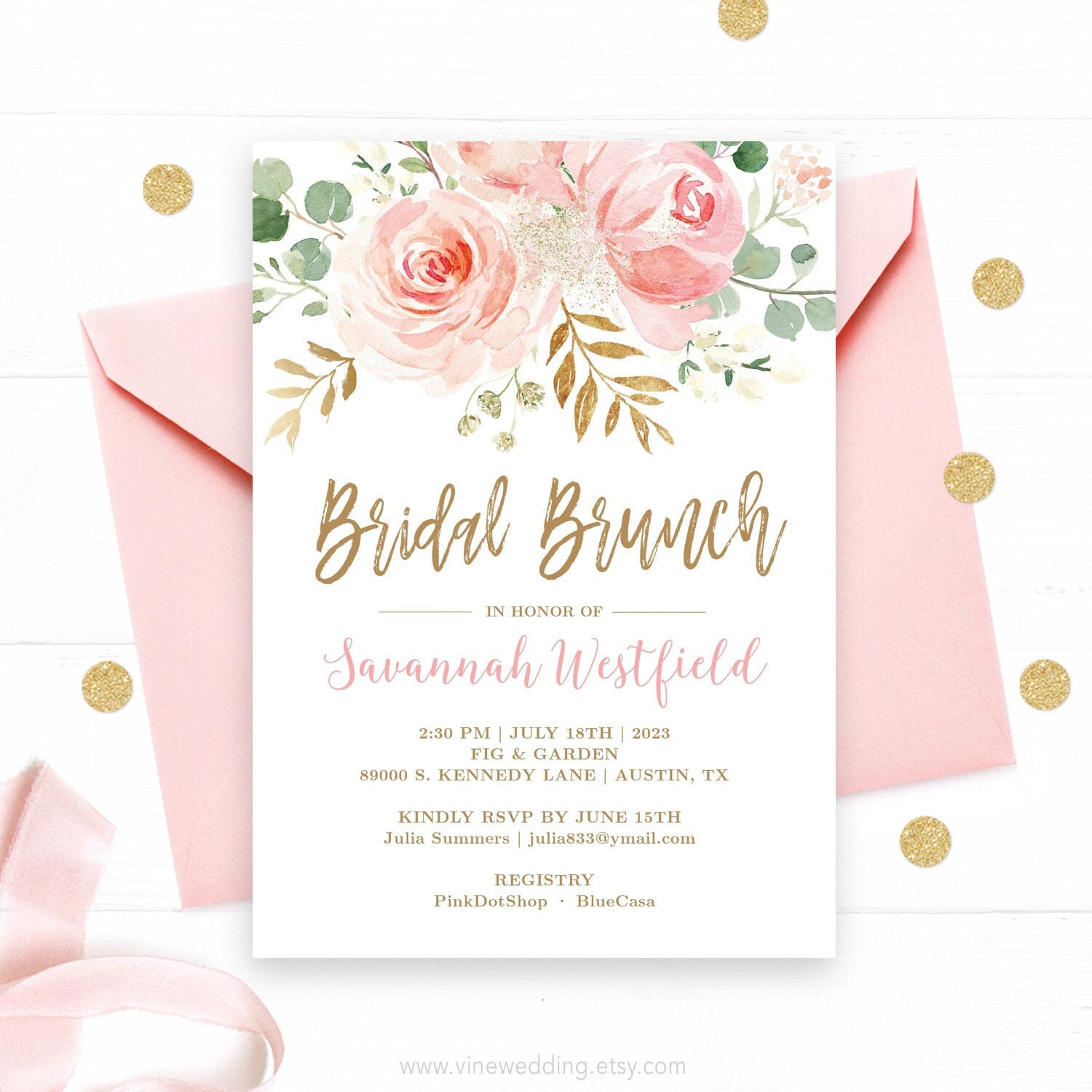Blush Pink Floral Bridal Brunch Invitation Template Editable - Etsy