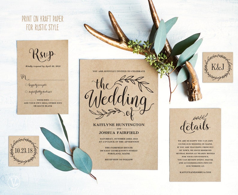 Vintage Wedding Invitation Set Printable Wedding Invitation Etsy