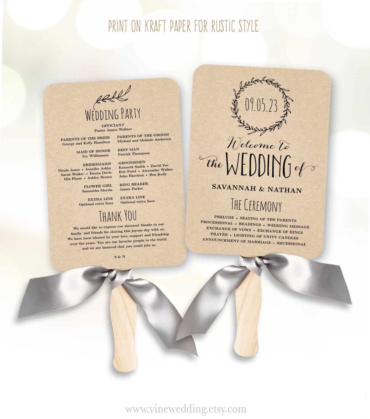 wedding-fans-printable-wedding-fan-program-template-diy-wedding-fan-program-editable-text-rustic-kraft-wreath-vw06-etsy