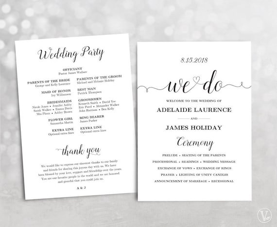 Wedding Programs Printable Wedding Program Template Kraft Etsy