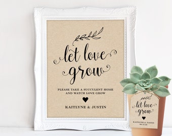 Let Love Grow Sign & Favor Tags, Printable Wedding Favor Tags Template, Succulent Wedding Favor Tag, Rustic, Vintage Wedding, VW01