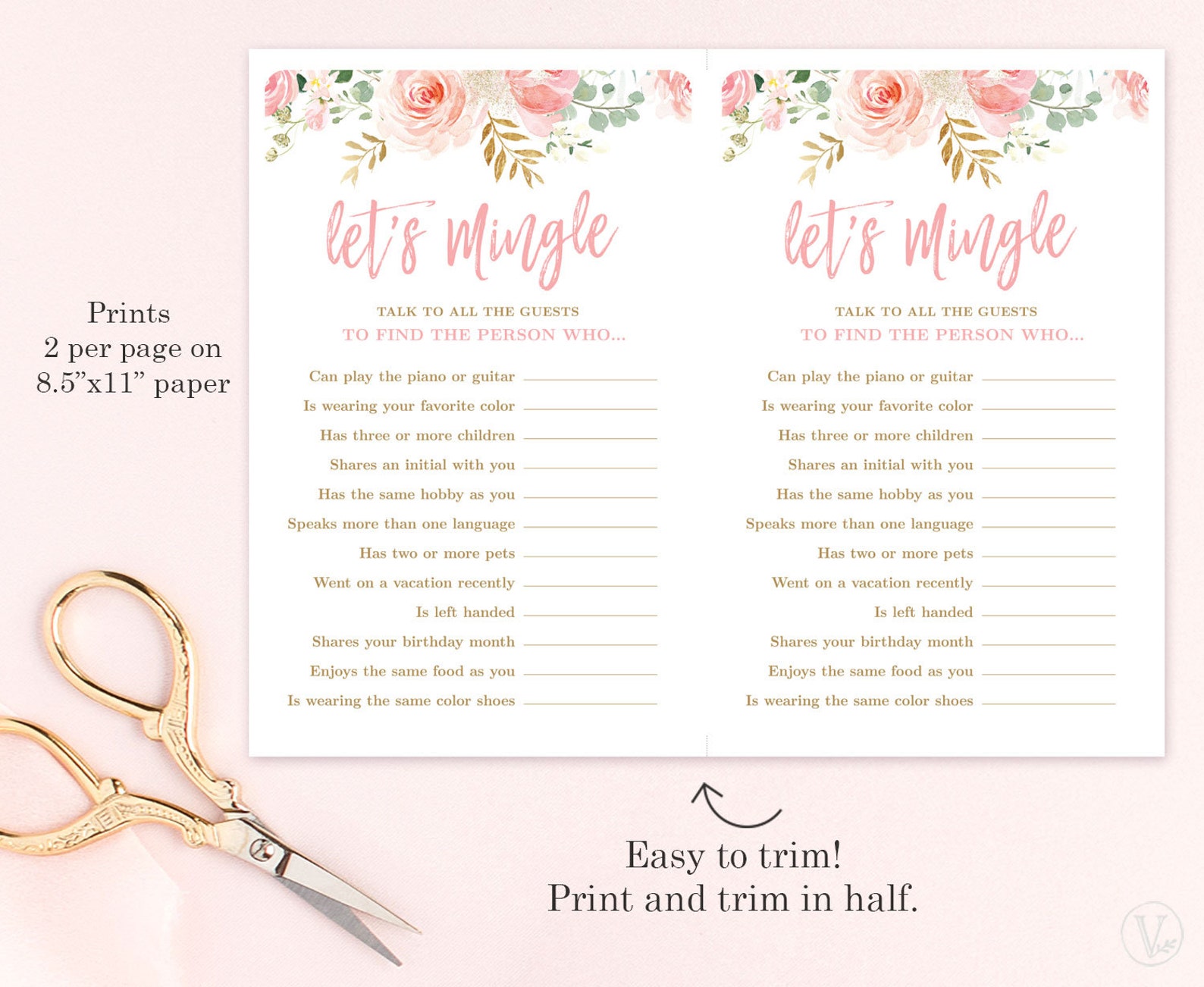 Bridal Shower Game Let's Mingle Game Printable Bridal | Etsy