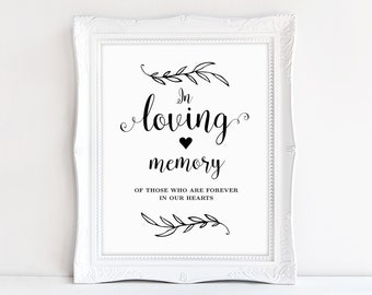 In Loving Memory Sign, Printable In Memory of Sign, Wedding Sign, Wedding Reception Sign, VW01