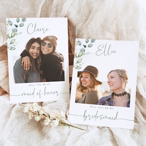 Editable Bridesmaid Proposal Card, Photo Bridesmaid Proposal Card Template, Will You Be My Bridesmaid Card, Sage Green, Greenery, VWC66