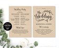 Printable Wedding Program, Wedding Program Template, Kraft Wedding Programs, Cheap DIY program, EDITABLE Text, 5x7, VW01