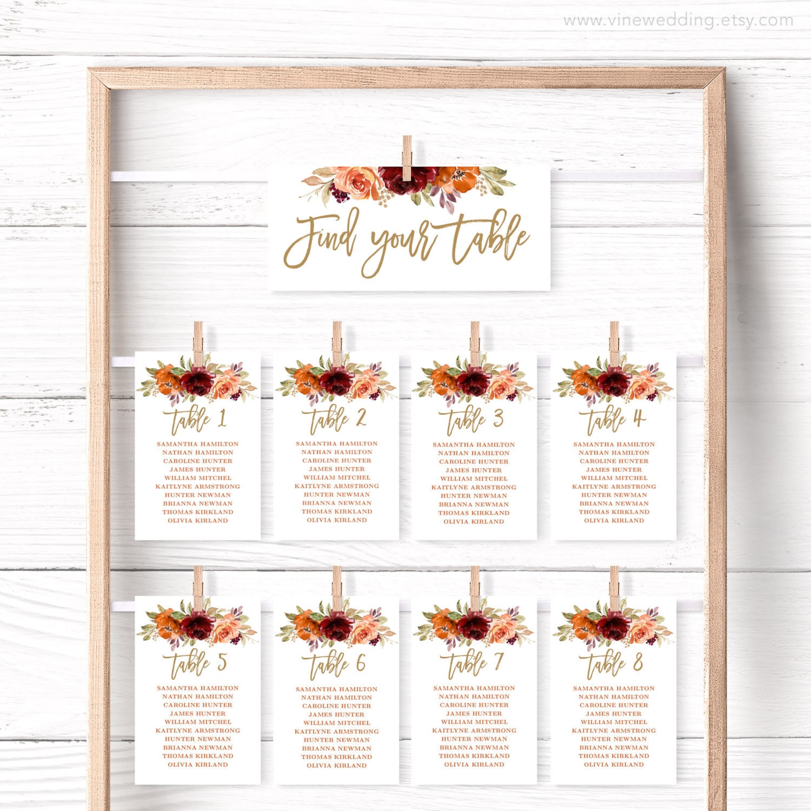 Fall Seating Chart Cards Printable Wedding Seating Chart Etsy