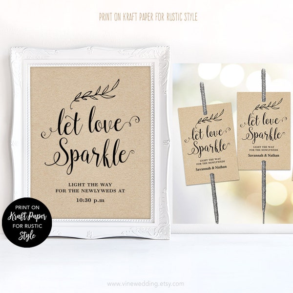 Sparkler Send Off Sign & Tags Set, Printable Wedding Sparkler Sign and Tags Template, Let Love Sparkle Tags, VW01