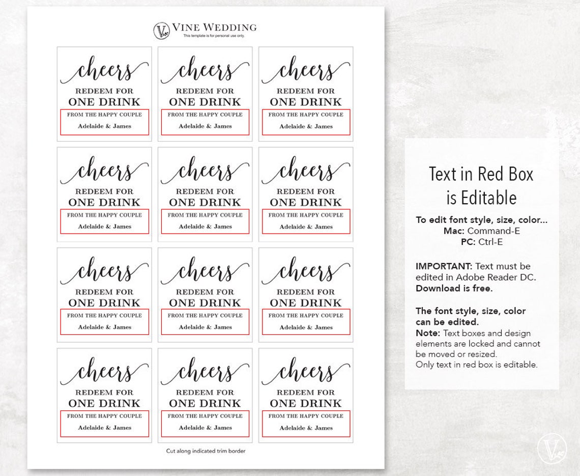 drink tickets printable wedding drink tickets drink token