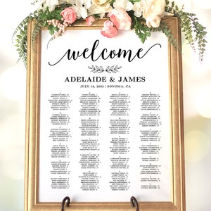 Wedding Seating Chart Template, Wedding Seating Chart Poster, Minimalist Elegant Seating Chart, Editable, Modern Calligraphy, VWC88