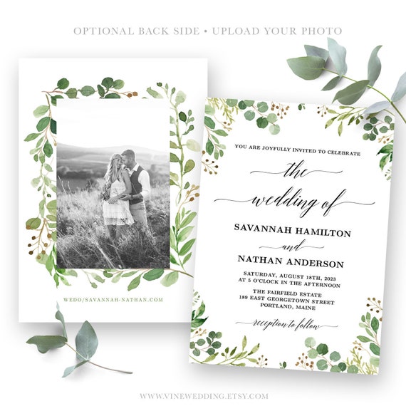 Rustic Greenery Wedding Invitation Printable Greenery Wedding Etsy