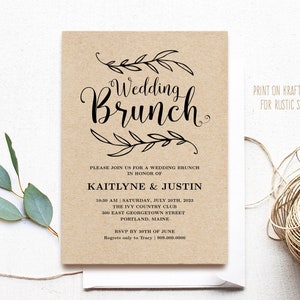 Wedding Brunch Invitation, Printable Wedding Brunch Card, Rustic Wedding Brunch Invitation, Editable Text, Vintage Wedding, VW01