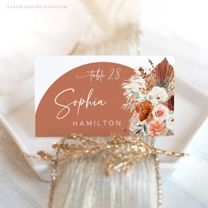 Arch Wedding Place Cards Template, Printable Boho Wedding Place Cards, Folded Tent Style and Flat Escort Cards, Terracotta, Pampas, VWC72