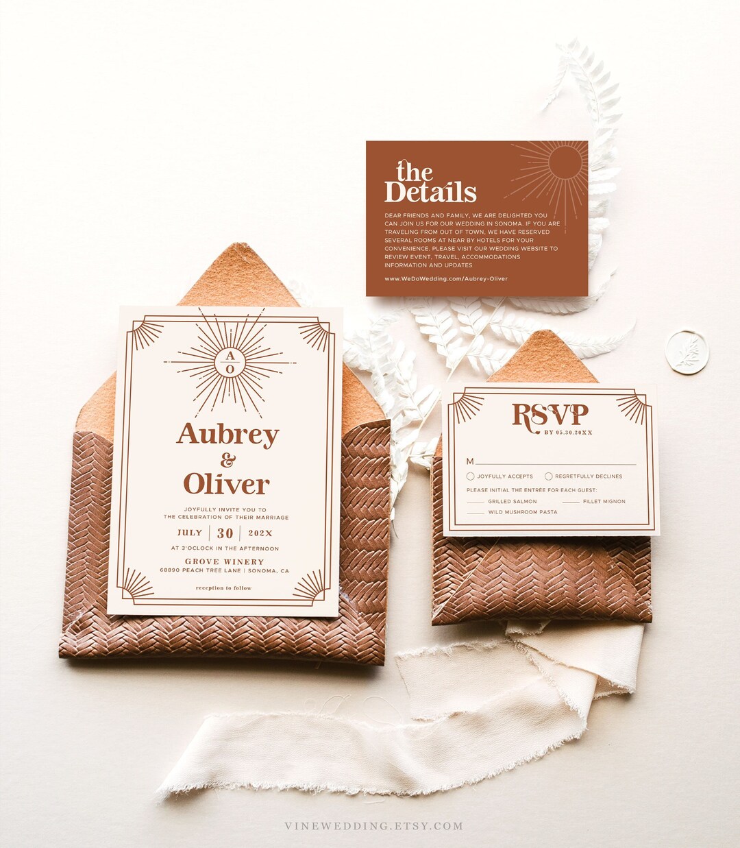 Retro Wedding Invitation Set Mid Century Wedding Invitation Etsy