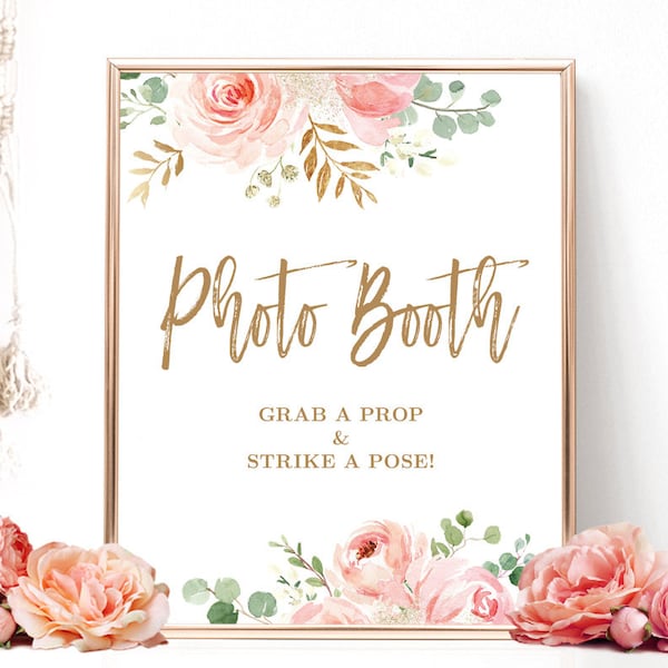 Photo Booth Sign, Printable Photo Booth Sign, Bridal Shower Sign, Decor, Blush Pink Floral, VWC95