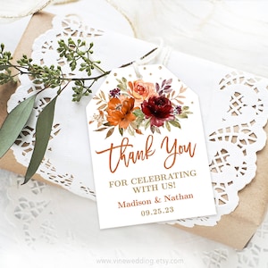 Printable Wedding Favor Tag Template, Thank You Favor Tags, Editable, Fall, Autumn, Sienna, Burnt Orange, Floral, Boho, VWC74