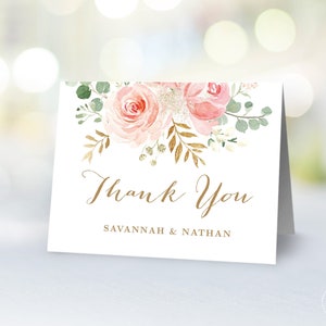 Wedding Thank You Card, Printable Thank You Card Template, Blush Pink Floral, VWC94