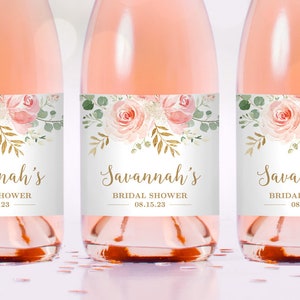 Regular Size Champagne Bottle Labels, Full Size Printable and Editable Standard Size Wine Bottle Label Template, Blush Pink Floral, VWC95