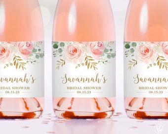 Regular Size Champagne Bottle Labels, Full Size Printable and Editable Standard Size Wine Bottle Label Template, Blush Pink Floral, VWC95